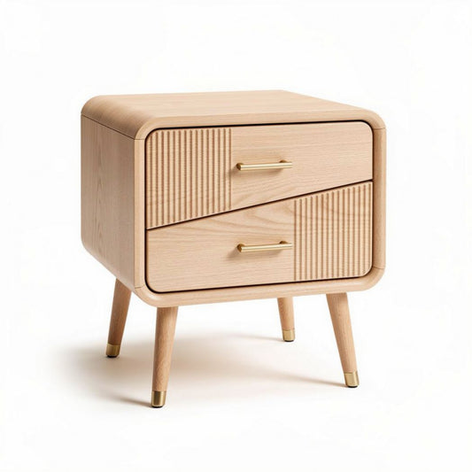 Mesa de cabeceira de madeira natural com duas gavetas 40 x 40 x 50cm