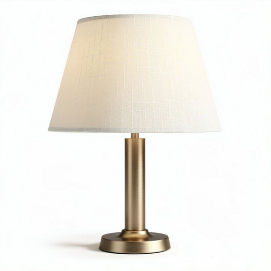 Luminária de mesa em metal dourado com abajur bege 25 x 25 x 45cm