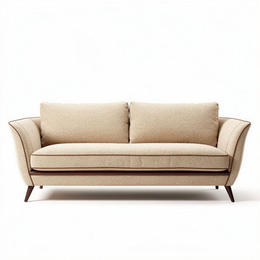Sofá de tecido bege com estrutura de madeira tamanho 180 x 90 x 80cm